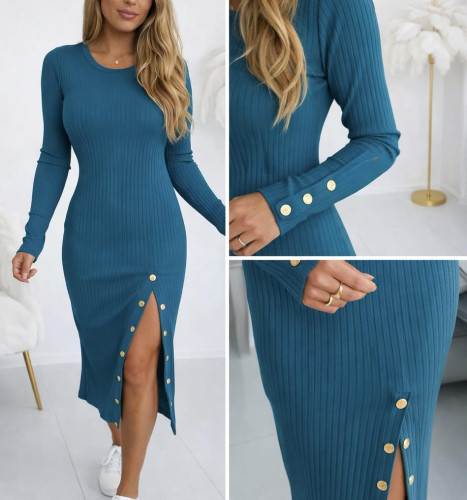 Dámska móda, doplnky - Šaty zlaté gombíky modrá