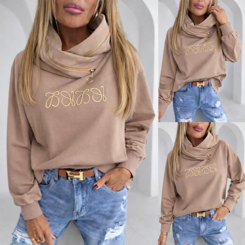 Dámska móda, doplnky - Mikina vyšité znaky - béžová