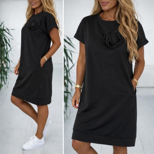 Dámska móda, doplnky - Dámska šatovka kvet 3D - čierna