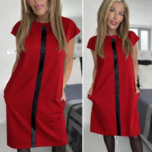 Dámska móda, doplnky - Bavlnená šatovka vrecká s pruhom - červená