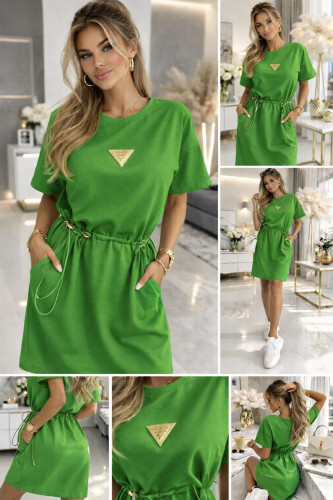 Dámska móda, doplnky - Bavlnená šatovka vrecka av páse na stiahnutie - zelená