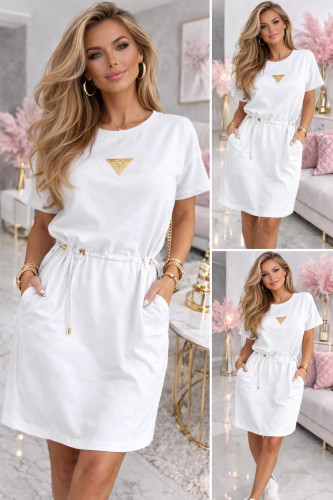 Dámska móda, doplnky - Bavlnená šatovka vrecka av páse na stiahnutie - biela