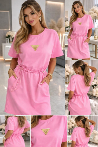 Dámska móda, doplnky - Bavlnená šatovka vrecka av páse na stiahnutie - ružová