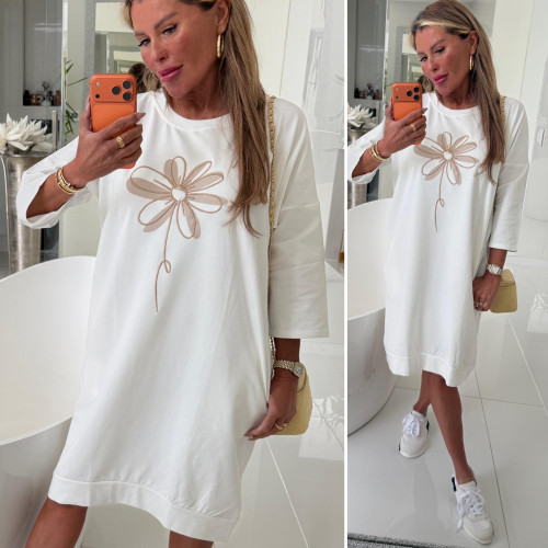 Dámska móda, doplnky - Dámská bavlněná šatovka s květem - bílá