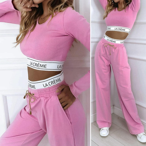 Dámska móda, doplnky - Dámsky set so širokými nohavicami a crop topom LA CRÉMA