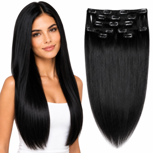 Predlžovanie vlasov, účesy - Clip in vlasy 51 cm ľudské - Remy 70g - odtieň 1 #