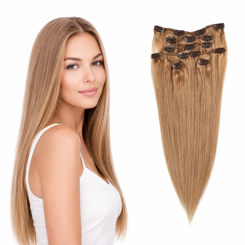 Predlžovanie vlasov, účesy - Clip in vlasy 55 cm ľudské - Remy 70g - odtieň 27 - plavá