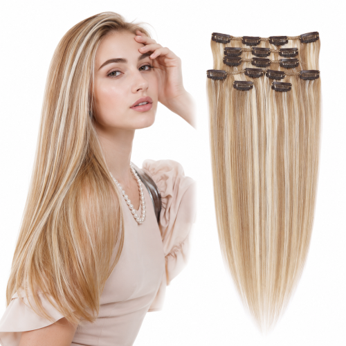 Predlžovanie vlasov, účesy - Clip in vlasy 51 cm ľudské - Remy 70g - odtieň 27/613