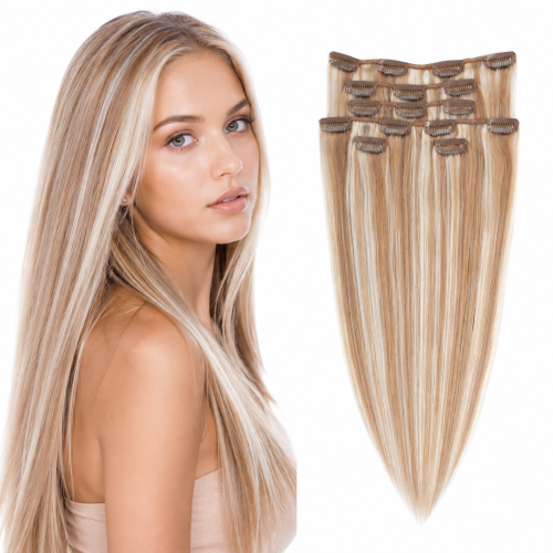 Predlžovanie vlasov, účesy - Clip in vlasy 51 cm ľudské - Remy 70g - odtieň P18/613