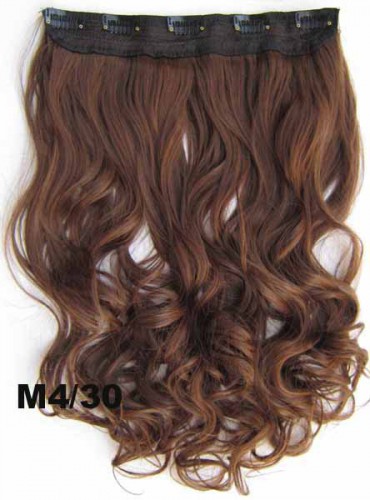 Predlžovanie vlasov, účesy - Clip in vlasový pás - lokne 55 cm - odtieň 4/30 - hnedý mix