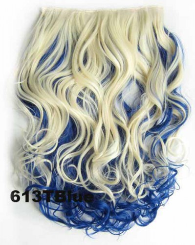 Predlžovanie vlasov, účesy - Clip in pás - kučery - ombre - odtieň 613 T Blue