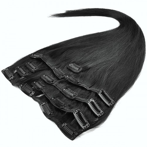 Predlžovanie vlasov, účesy - Clip in vlasy 51 cm 100% ľudské - Remy 100 g - odtieň 1# - uhľovo čierna