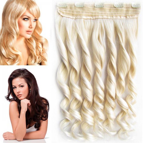 Predlžovanie vlasov, účesy - Clip in vlasový pás - lokne 55 cm - odtieň 60/613 - platinový mix blond