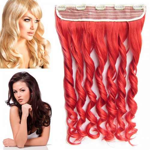 Predlžovanie vlasov, účesy - Clip in pás vlasov - kučery 55 cm - odtieň RED