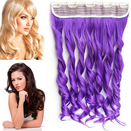 Predlžovanie vlasov, účesy - Clip in vlasový pás - lokne 55 cm - odtieň purpurová