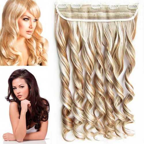 Predlžovanie vlasov, účesy - Clip in vlasový pás - lokne 55 cm - odtieň 27/613 - mix blond