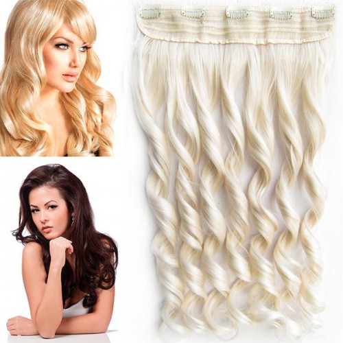 Predlžovanie vlasov, účesy - Clip in vlasový pás - lokne 55 cm - odtieň 60 - svetlá blond