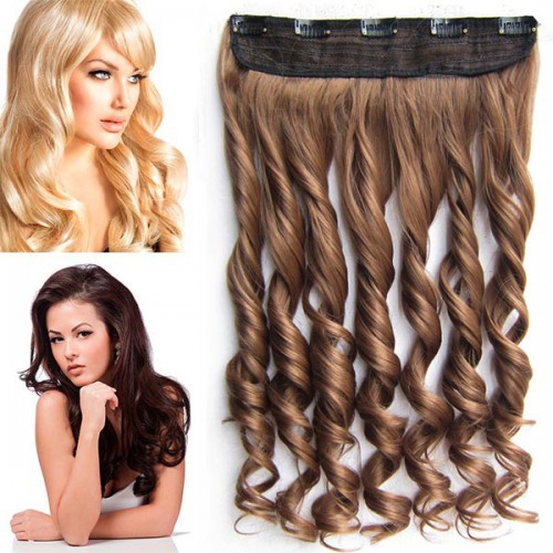Predlžovanie vlasov, účesy - Clip in vlasový pás - lokne 55 cm - odtieň 12 - svetlo hnedá