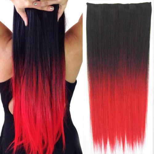 Predlžovanie vlasov, účesy - Clip in vlasy - rovný pás - ombre - odtieň Black T Red
