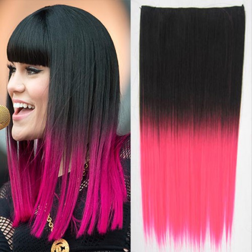 Predlžovanie vlasov, účesy - Clip in vlasy - rovný pás - ombre - odtieň Black T Pink