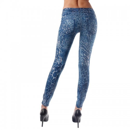 Dámska móda, doplnky - Dámske džínsové - modré legínové nohavice s gepardím vzorom