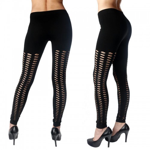 Dámska móda, doplnky - Dámske legínové nohavice - čierne s malými okami