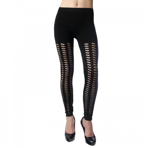 Dámska móda, doplnky - Dámske legínové nohavice - čierne s malými okami