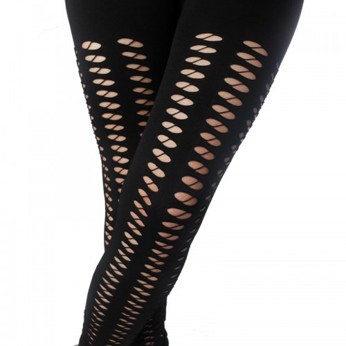 Dámska móda, doplnky - Dámske legínové nohavice - čierne s malými okami