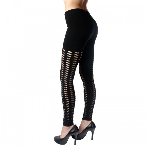 Dámska móda, doplnky - Dámske legínové nohavice - čierne s malými okami