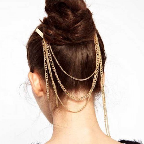 Predlžovanie vlasov, účesy - Zlaté retiazky do vlasov so strapcami