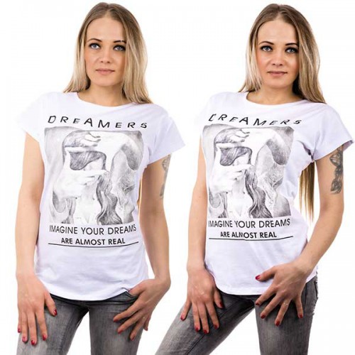 Dámska móda, doplnky - Biele tričko s motívom Dreamers