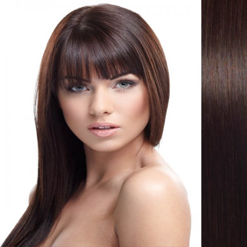 Predlžovanie vlasov, účesy - Clip in vlasy ľudské - Remy 105 g - pás vlasov - 2 - tmavo hnedá