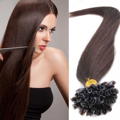 Predlžovanie vlasov, účesy - Vlasy keratín kvalita Remy AAA 51 cm, 100 ks - 2 - tmavo hnedá