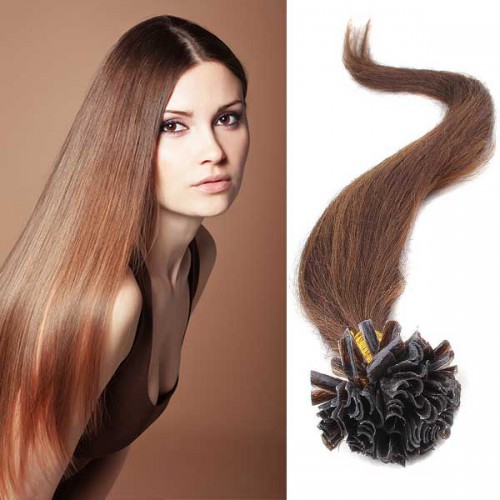 Predlžovanie vlasov, účesy - Vlasy keratín kvalita Remy AAA 51 cm, 100 ks - 4 - hnedá