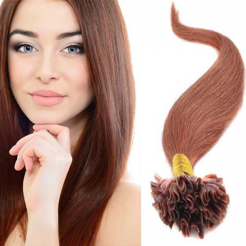 Predlžovanie vlasov, účesy - Vlasy keratín kvalita Remy AAA 51 cm, 100 ks - 30 - gaštanová