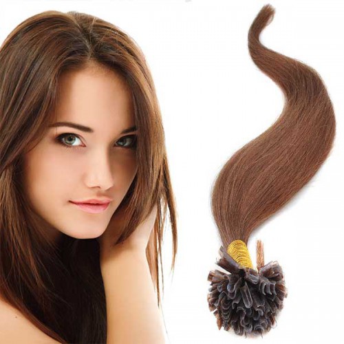 Predlžovanie vlasov, účesy - Vlasy keratín kvalita Remy AAA 51 cm, 100 ks - 6 - hnedá