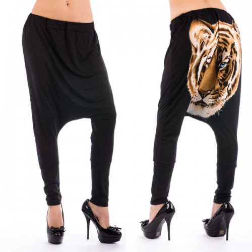 Dámska móda, doplnky - Čierne haremky s motívom tigra