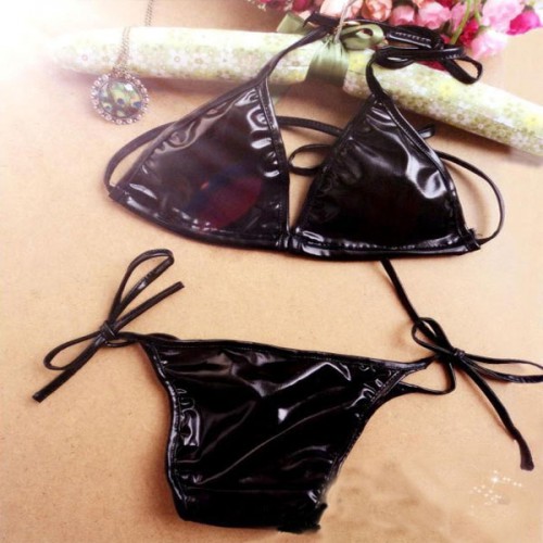 Dámska móda, doplnky - Dámske plavky - Brazilky imitácia čierneho latexu