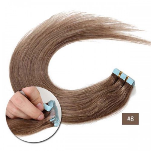 Predlžovanie vlasov, účesy - Vlasy na predĺženie TAPE IN - dĺžka 40 cm, odtieň 8