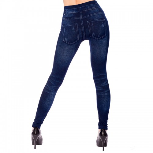Dámska móda, doplnky - Dámske legínové nohavice - imitácia modrých potrhaných džínsov