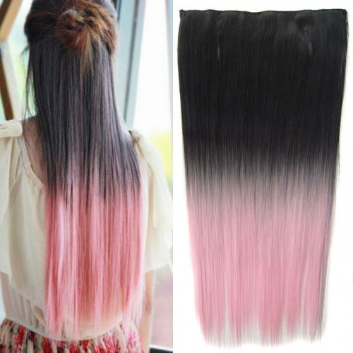 Predlžovanie vlasov, účesy - Clip in vlasy - rovný pás - ombre - odtieň Black T Light Pink
