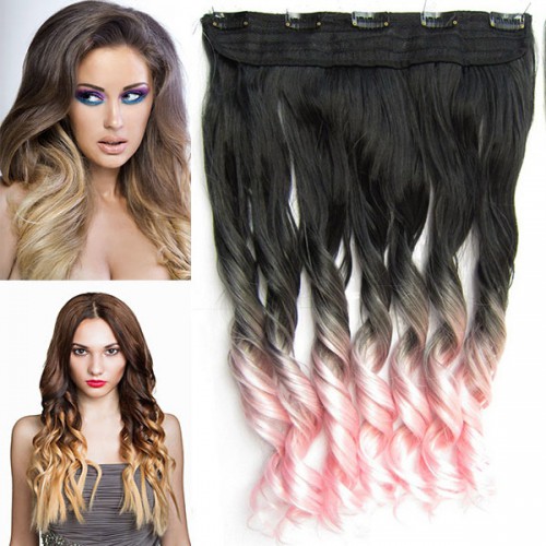Predlžovanie vlasov, účesy - Clip in vlasy - pás, lokne - ombre - odtieň Black T Light Pink