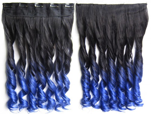 Predlžovanie vlasov, účesy - Clip in vlasy - pás, lokne - ombre - odtieň Black T Blue