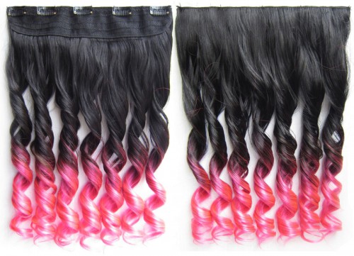 Predlžovanie vlasov, účesy - Clip in vlasy - pás, lokne - ombre - odtieň Black T Pink