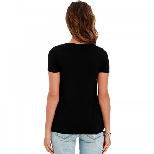 Dámska móda, doplnky - Dámske tričko s výstrihom Criss Cross - čierne