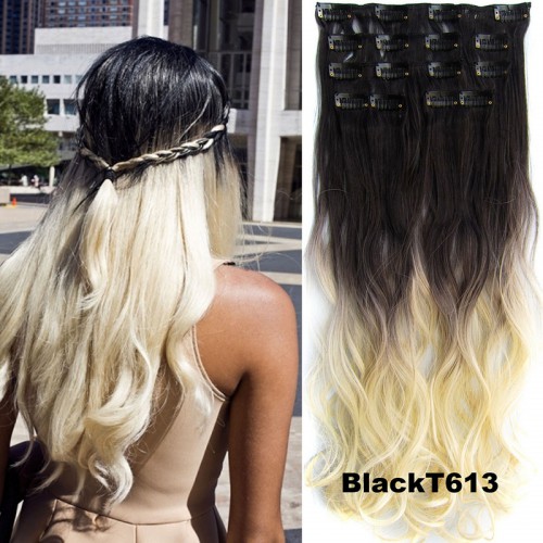 Predlžovanie vlasov, účesy - Clip in sada OMBRE vlnitá - odtieň Black T613