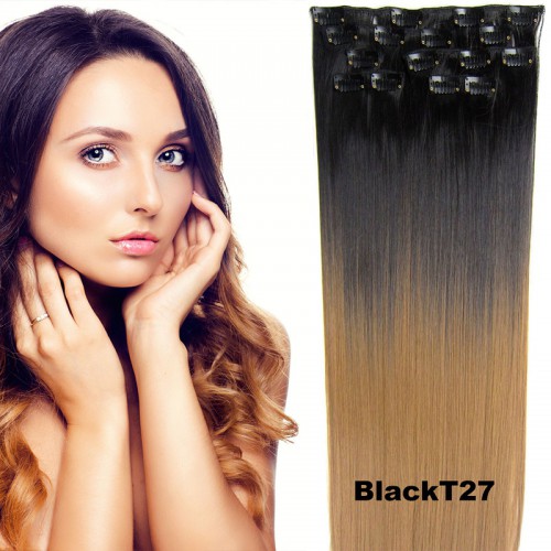 Predlžovanie vlasov, účesy - Clip in sada OMBRE rovná - odtieň Black T 27