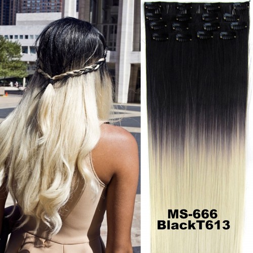 Predlžovanie vlasov, účesy - Clip in sada OMBRE rovná - odtieň Black T 613