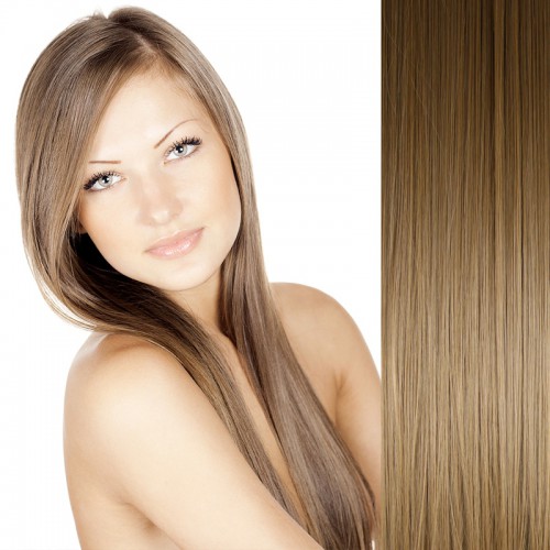 Predlžovanie vlasov, účesy - Clip in sada DE-LUXE, 57 cm, odtieň  8 - svetlo hnedá