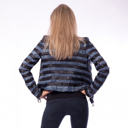 Dámska móda, doplnky - Dámska jeans bunda s imitáciou kože